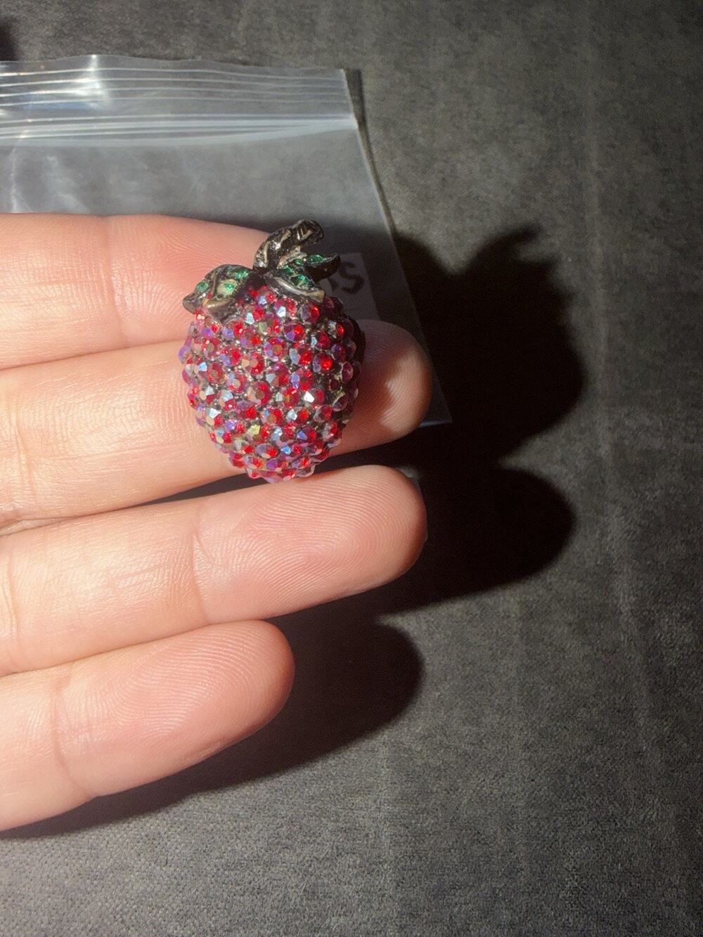 Vintage Weiss Strawberry Rhinestone Brooch Pin Red AB Crystals 1950s